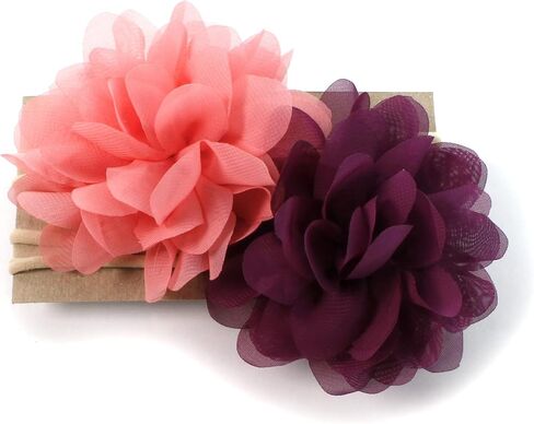 Baby Girl Rounded Petal Chiffon Flower Nylon Elastic Headbands Set 2pcs - Small - Light Sage/Hunter Green in Kuwait