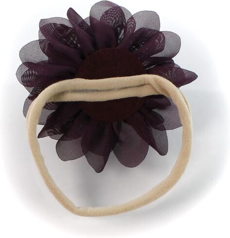 Baby Girl Rounded Petal Chiffon Flower Nylon Elastic Headbands Set 2pcs - Small - Light Sage/Hunter Green in Kuwait