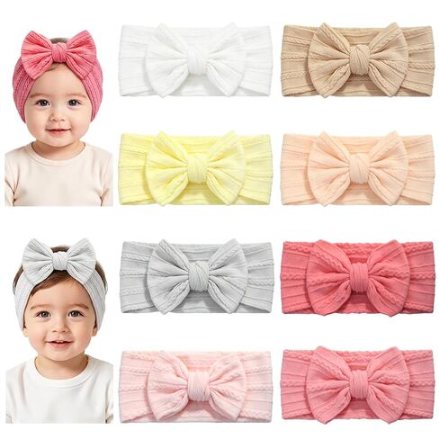8PCS Baby Girl Bows Soft Nylon Baby Headbands, Newborn Bows for Toddler Girls, Elastic Babys Bow Headbands for Newborns Infants Toddlers, Newborn Headband Bow for Daily Wear in Kuwait
