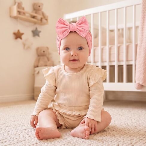 8PCS Baby Girl Bows Soft Nylon Baby Headbands, Newborn Bows for Toddler Girls, Elastic Babys Bow Headbands for Newborns Infants Toddlers, Newborn Headband Bow for Daily Wear in Kuwait