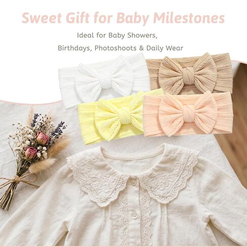 8PCS Baby Girl Bows Soft Nylon Baby Headbands, Newborn Bows for Toddler Girls, Elastic Babys Bow Headbands for Newborns Infants Toddlers, Newborn Headband Bow for Daily Wear in Kuwait