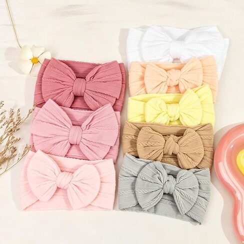 8PCS Baby Girl Bows Soft Nylon Baby Headbands, Newborn Bows for Toddler Girls, Elastic Babys Bow Headbands for Newborns Infants Toddlers, Newborn Headband Bow for Daily Wear in Kuwait