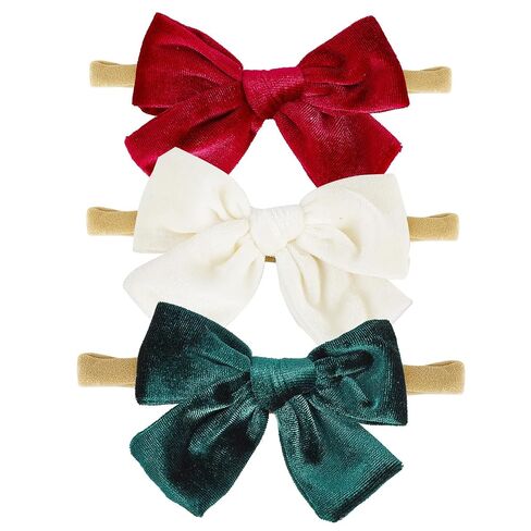 hoyuwak 3 PCS 4" Velvet Baby Bows Elastic Baby Christmas Bow Nylon Headband | for Newborn Girl Christmas Gift in Kuwait