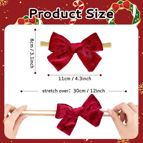hoyuwak 3 PCS 4" Velvet Baby Bows Elastic Baby Christmas Bow Nylon Headband | for Newborn Girl Christmas Gift in Kuwait