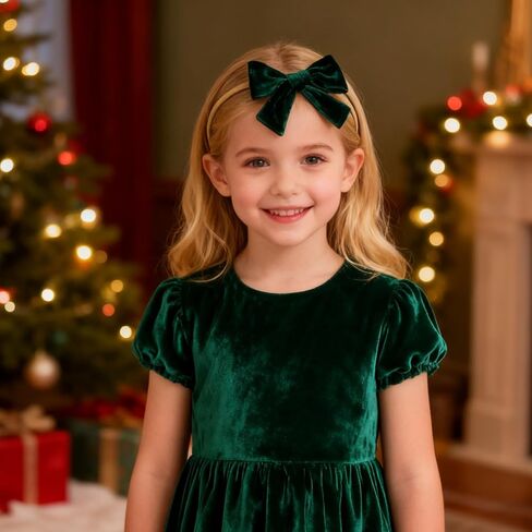 hoyuwak 3 PCS 4" Velvet Baby Bows Elastic Baby Christmas Bow Nylon Headband | for Newborn Girl Christmas Gift in Kuwait