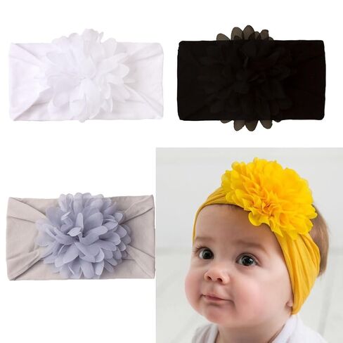 3 Pack Baby Girl Bows Headbands Nylon Hair Bands with Adorable Flower Bows for Newborn Infant Toddler Hair Accessories in Kuwait