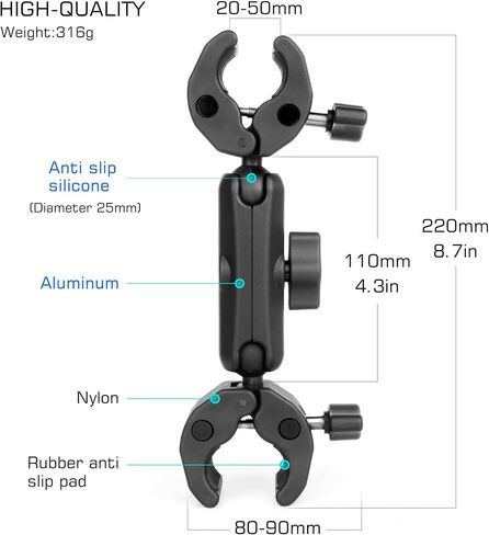 GEPULY Umbrella Clamp for Chair 5.5LB Load 20-50MM Double Super Clamp | Aluminum Magic Arm Camera Mount Ball Head Heavy Duty for Handlebar/Tripod/Stroller Wheelchair/Desk/Pole/Cross Bar/Motorcycle in Kuwait