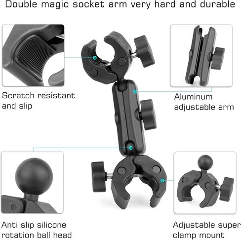 GEPULY Umbrella Clamp for Chair 5.5LB Load 20-50MM Double Super Clamp | Aluminum Magic Arm Camera Mount Ball Head Heavy Duty for Handlebar/Tripod/Stroller Wheelchair/Desk/Pole/Cross Bar/Motorcycle in Kuwait