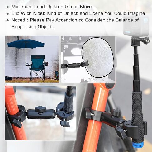GEPULY Umbrella Clamp for Chair 5.5LB Load 20-50MM Double Super Clamp | Aluminum Magic Arm Camera Mount Ball Head Heavy Duty for Handlebar/Tripod/Stroller Wheelchair/Desk/Pole/Cross Bar/Motorcycle in Kuwait