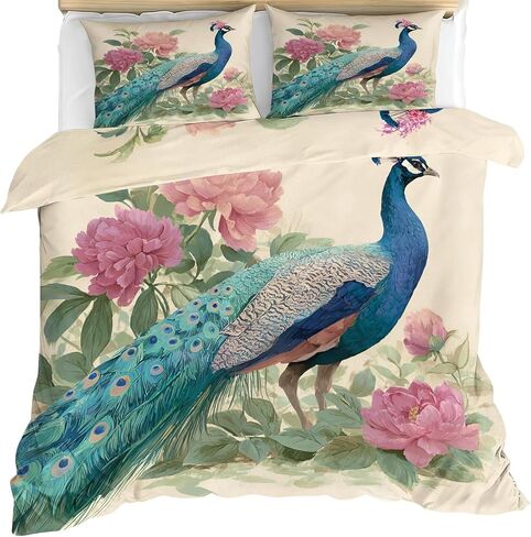 Hydrangea Duvet Cover Toddler, Peacock Bedding Set 2 Piece, Vintage Bedroom Decor & Gift, Soft Microfiber Toddler Comforter Cover and 1 Pillow Sham, with Zipper Closure & Ties A930 in Kuwait