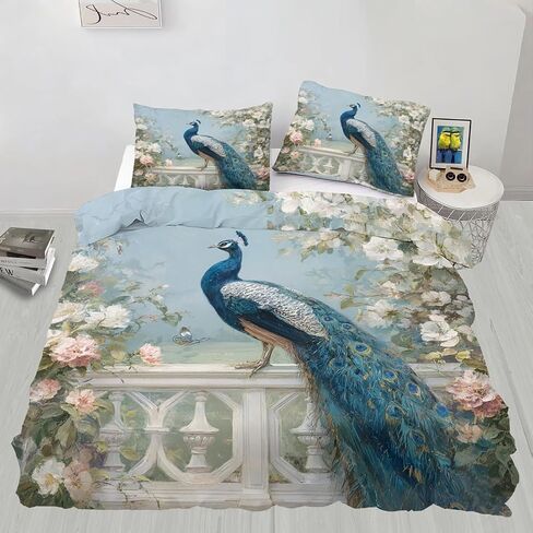 Peacock Duvet Cover Toddler, Garden Bedding Set 2 Piece, Flowers Bedroom Decor & Gift, Soft Microfiber Toddler Comforter Cover and 1 Pillow Sham, with Zipper Closure & Ties A882 in Kuwait