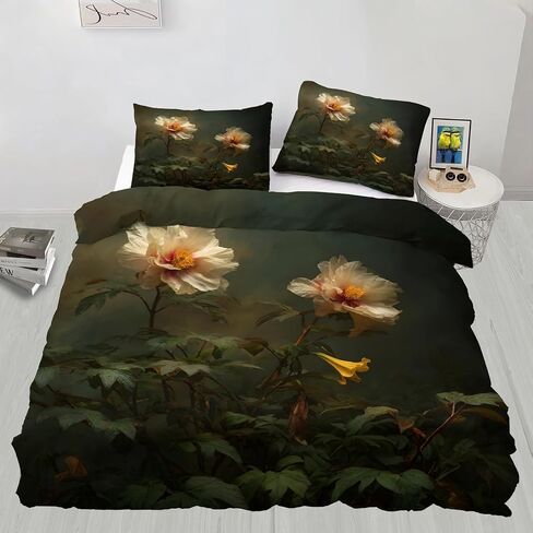Modern Style Toddler Bedding Set, Flowers Toddler Duvet Cover, Pastoral Style Comforter Cover & 1 Pillow Sham, Super Soft Microfiber with Zipper & Ties, All Season A810 in Kuwait