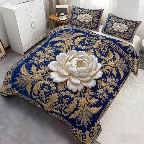 Flowers Duvet Cover Toddler, Gorgeous Bedding Set 2 Piece, Blue and Gold Bedroom Decor & Gift, Soft Microfiber Toddler Comforter Cover and 1 Pillow Sham, with Zipper Closure & Ties A802 in Kuwait