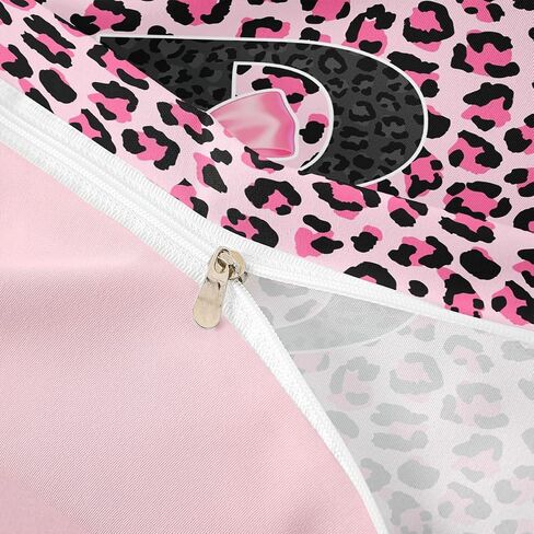 jejeloiu Pink Black Leopard Duvet Cover Toddler Size Initial Letter B Bedding Set for Boys Girls Coquette Bow Comforter Cover Cheetah Bowknot Bedroom Decor 2Pcs in Kuwait