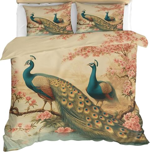 Feathers Duvet Cover Toddler, Peacock Bedding Set 2 Piece, Blossoms Bedroom Decor & Gift, Soft Microfiber Toddler Comforter Cover and 1 Pillow Sham, with Zipper Closure & Ties A914 in Kuwait