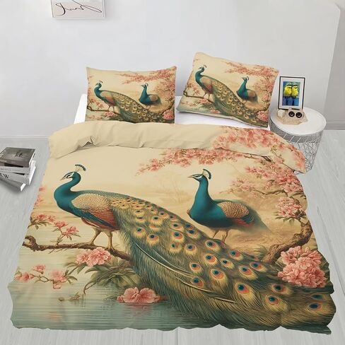 Feathers Duvet Cover Toddler, Peacock Bedding Set 2 Piece, Blossoms Bedroom Decor & Gift, Soft Microfiber Toddler Comforter Cover and 1 Pillow Sham, with Zipper Closure & Ties A914 in Kuwait