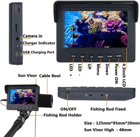 Spearfishing Camera, Spearfishing Camera 4.3" for Winter, 1000TVL, for Ice, Sea and River, with 6 LED Lights Night Vision in Kuwait