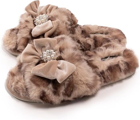 PRETTY YOU London Women's Footwear Faux Fur Anya Leopard Slipper Slider in Kuwait