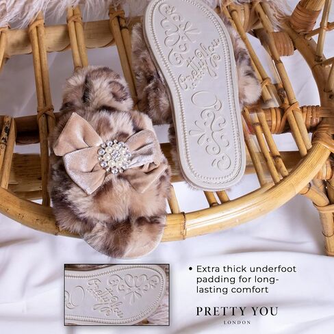 PRETTY YOU London Women's Footwear Faux Fur Anya Leopard Slipper Slider in Kuwait