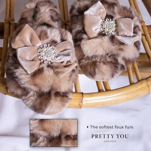 PRETTY YOU London Women's Footwear Faux Fur Anya Leopard Slipper Slider in Kuwait