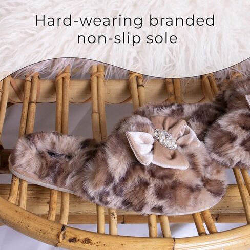 PRETTY YOU London Women's Footwear Faux Fur Anya Leopard Slipper Slider in Kuwait