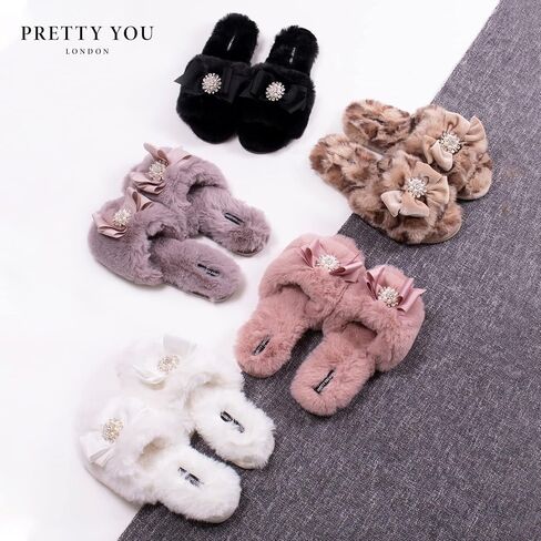 PRETTY YOU London Women's Footwear Faux Fur Anya Leopard Slipper Slider in Kuwait