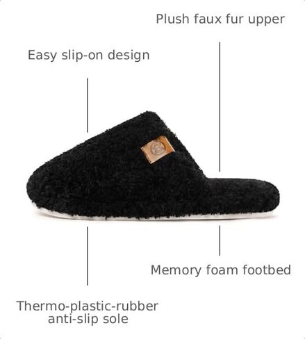 Women's Cozy Slippers Warm Fuzzy Slippers,Black,8-9 Women | Memory Foam,Anti-slip,Lightweight in Kuwait