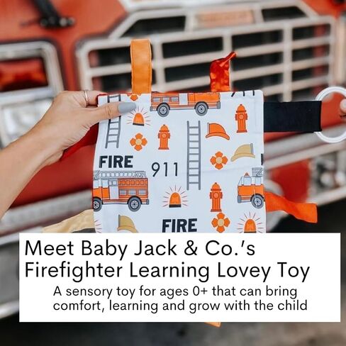 Baby Jack & Co 8x8" Fire Lovey Tag Toys for Babies - Baby Crinkle Toys - Crinkle Toys for Baby - Soft & Safe - Learn Shapes & Colors - Ideal Baby Toy - BPA Free w/Stroller Clip in Kuwait