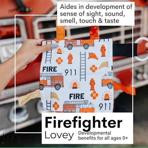 Baby Jack & Co 8x8" Fire Lovey Tag Toys for Babies - Baby Crinkle Toys - Crinkle Toys for Baby - Soft & Safe - Learn Shapes & Colors - Ideal Baby Toy - BPA Free w/Stroller Clip in Kuwait
