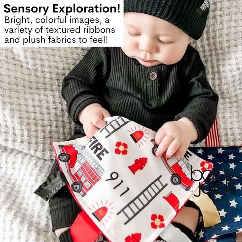 Baby Jack & Co 8x8" Fire Lovey Tag Toys for Babies - Baby Crinkle Toys - Crinkle Toys for Baby - Soft & Safe - Learn Shapes & Colors - Ideal Baby Toy - BPA Free w/Stroller Clip in Kuwait