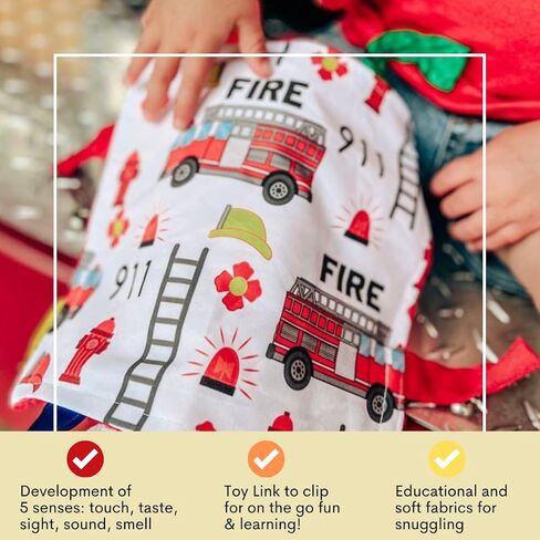 Baby Jack & Co 8x8" Fire Lovey Tag Toys for Babies - Baby Crinkle Toys - Crinkle Toys for Baby - Soft & Safe - Learn Shapes & Colors - Ideal Baby Toy - BPA Free w/Stroller Clip in Kuwait
