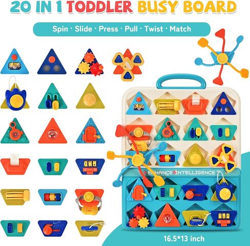 20-in-1 Montessori Busy Board, Sensory Travel Toy for Toddlers | Detachable Activity Board with Straps, Fine Motor Skills Educational Gift for Boys Girls 12M+ Birthday Christmas in Kuwait