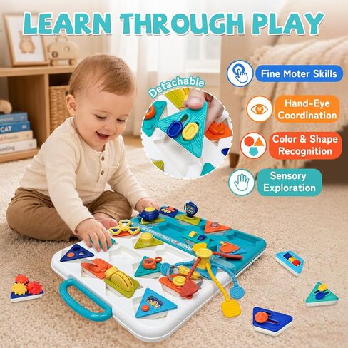 20-in-1 Montessori Busy Board, Sensory Travel Toy for Toddlers | Detachable Activity Board with Straps, Fine Motor Skills Educational Gift for Boys Girls 12M+ Birthday Christmas in Kuwait