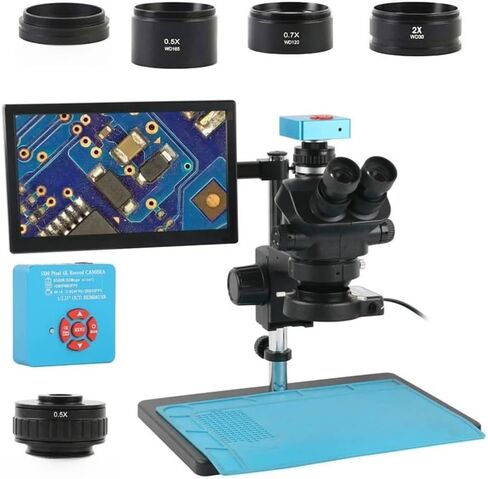 Microscope 48Mp 55Mp 4K Video Camera 3.5X-100X for PCB Soldering Phone Stereo Trinocular Microscope 11.6 Inch LCD Monitor,48Mp 4K Typec,55MP 2K 4K USB in Kuwait