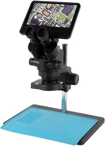 Microscope 12Mp 8.5 Inch LCD Monitor Camera + 7X-45X Zoom Simul Focal Trinocular Stereo Microscope + 0.5X 2X 1X Auxiliary Objective Lens,A, in Kuwait