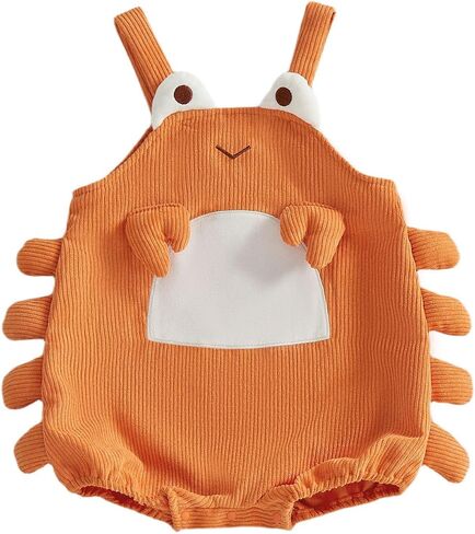 PUHHAPIEY Baby Crab Overall Romper Corduroy Sleeveless Cartoon Romper Onesie Cute Gender Neutral Baby Clothes in Kuwait