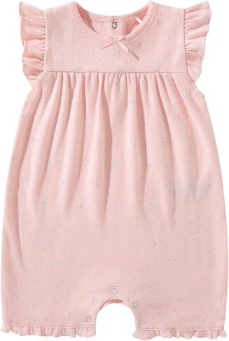 TRND O&X Baby Girl 2-Pack Soft Cotton Pointelle Romper, Ruffle Summer Outfit for Newborn Girls 0-24M in Kuwait