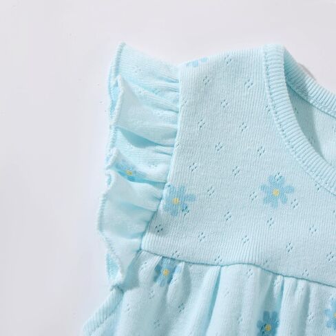 TRND O&X Baby Girl 2-Pack Soft Cotton Pointelle Romper, Ruffle Summer Outfit for Newborn Girls 0-24M in Kuwait