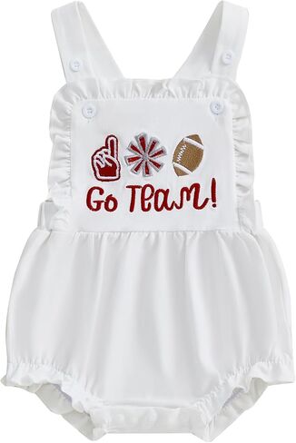 Baby Girl Football Outfit Ruffled Sleeveless Onesie Go Team Bubble Romper Overalls Jumpsuit Cute Summer Clothes in Kuwait