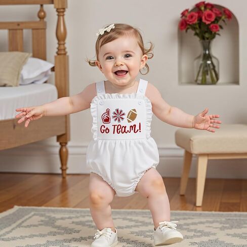 Baby Girl Football Outfit Ruffled Sleeveless Onesie Go Team Bubble Romper Overalls Jumpsuit Cute Summer Clothes in Kuwait