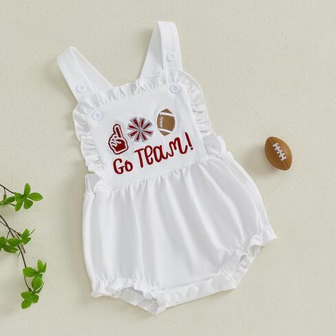 Baby Girl Football Outfit Ruffled Sleeveless Onesie Go Team Bubble Romper Overalls Jumpsuit Cute Summer Clothes in Kuwait