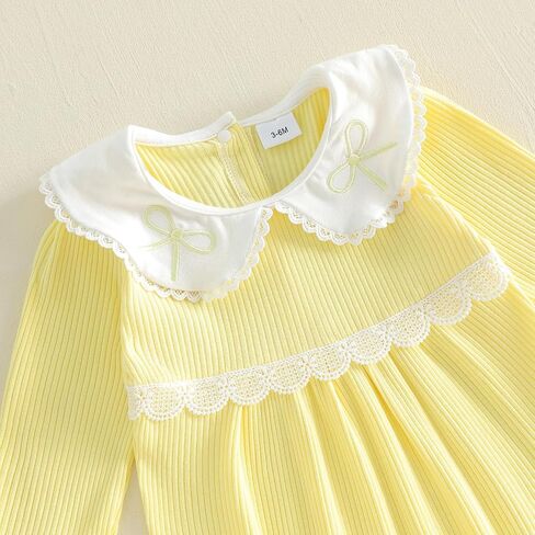 Newborn Girl Footed Long Sleeve Romper | Ribbed Knit Jumpsuit, Peter Pan Collar, Baby Coming Home Clothes, Fall Winter Outfit in Saudi Arabia