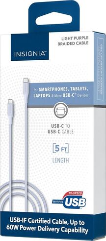 Insignia USB-C to USB-C Braided Cable (5 ft, Light Purple) in Kuwait
