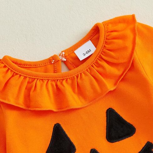 MoZiKQin Baby Girl Halloween Outfit Pumpkin/Ghost Ruffle Flare Romper Lace Bell Bottom Jumpsuit Cute Halloween Clothes in Kuwait