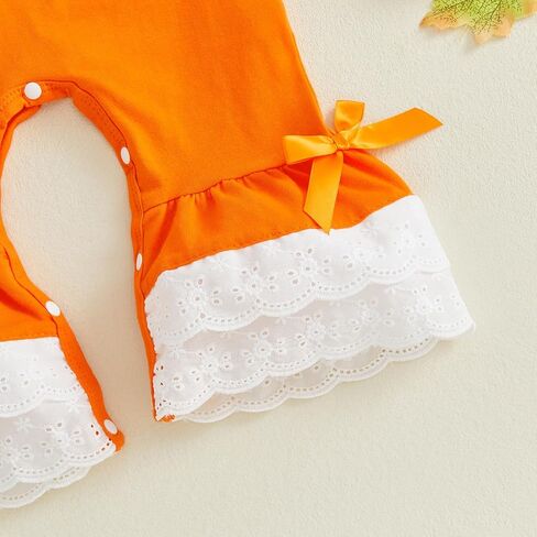 MoZiKQin Baby Girl Halloween Outfit Pumpkin/Ghost Ruffle Flare Romper Lace Bell Bottom Jumpsuit Cute Halloween Clothes in Kuwait