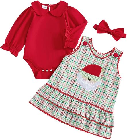 Ayalinggo Baby Girl Christmas Outfit Newborn First Xmas Romper Shirt Onesie Santa Overalls Dress Fall Winter Clothes in Kuwait