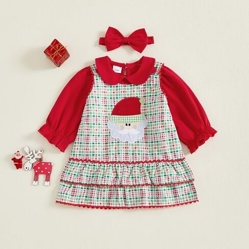 Ayalinggo Baby Girl Christmas Outfit Newborn First Xmas Romper Shirt Onesie Santa Overalls Dress Fall Winter Clothes in Kuwait