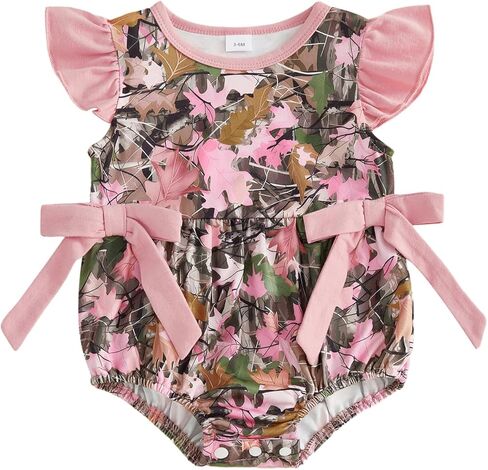Newborn Baby Girl Romper Camo Outfit Ruffle Sleeveless Onesie Bow Bodysuit Infant Hunting Summer Clothes in Kuwait