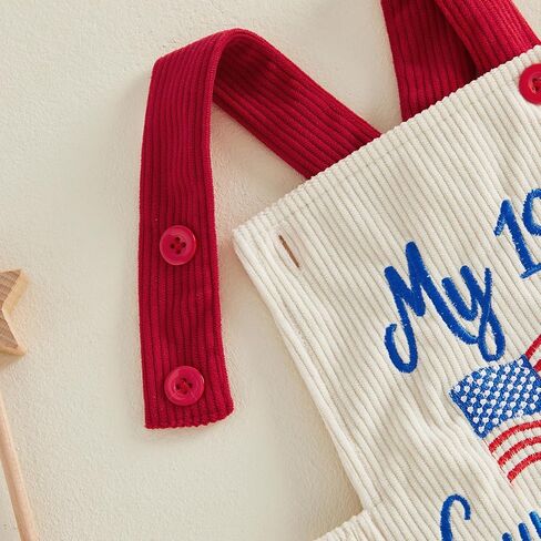 Hnyenmcko My First 4th of July Baby Boy Girl Outfit USA Flag Embroidery Overalls Strap Bubble Romper Infant Summer Clothes in Kuwait