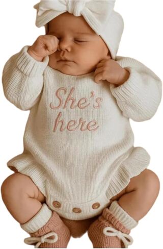 Personalized Embroidered Name Baby Romper Set,Newborn Coming Home Outfit,Soft Cotton,Gender Neutral in Kuwait